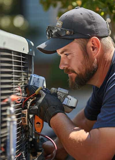 HVAC technician servicing a condenser unit